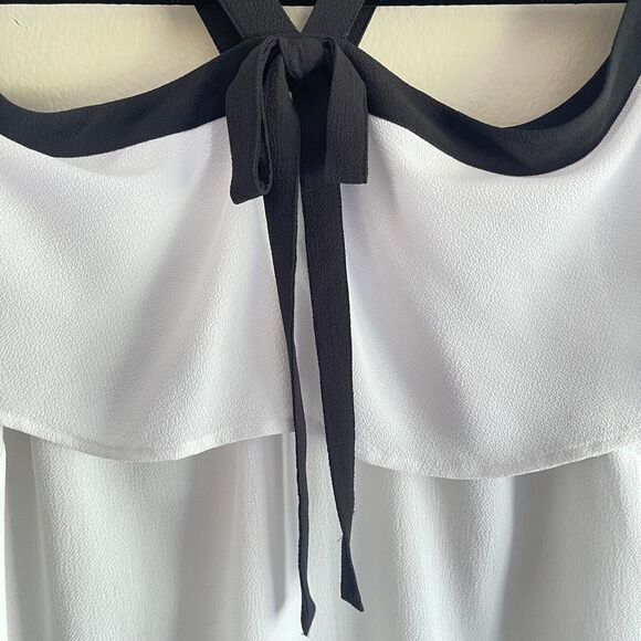 Vince Camuto White Off Shoulders Top Womens Size M Black Bow Halter Neck Flowy - Picture 3 of 8